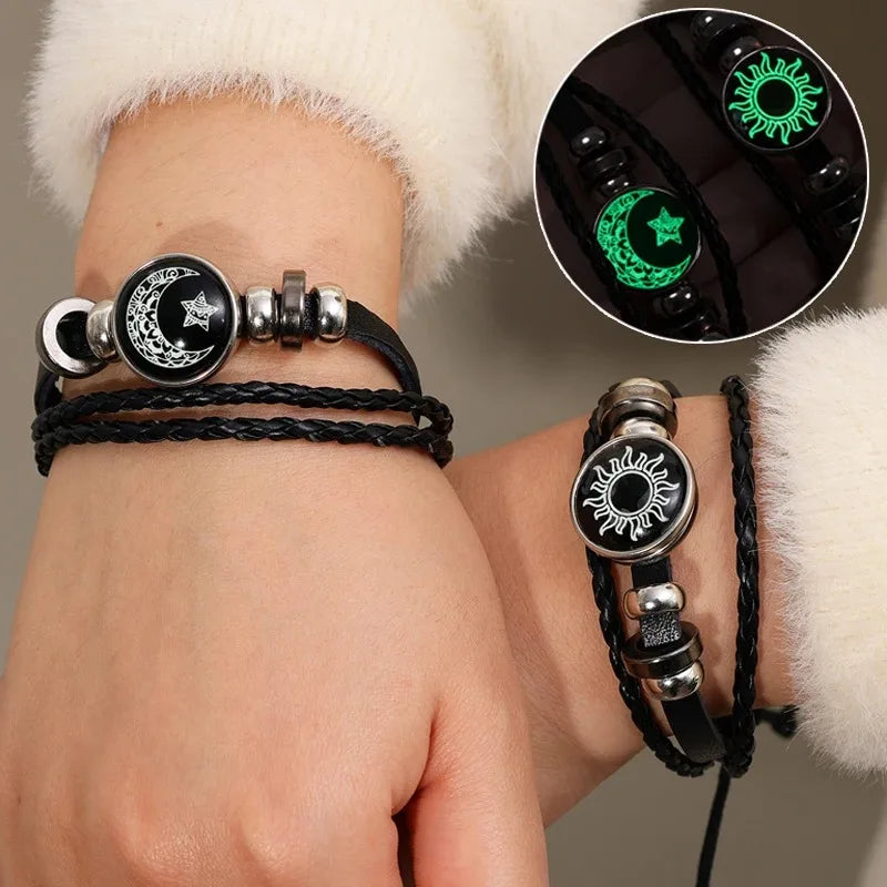 2PCS Sun & Moon His & Hers Couple Bracelets – Stainless Steel Night Glow